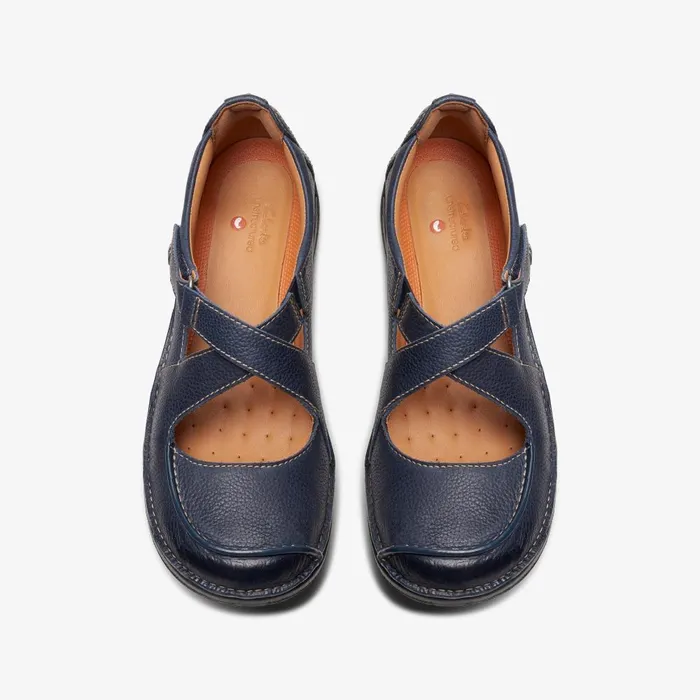 Un Loop Strap Navy Leather Women Clarks Flats