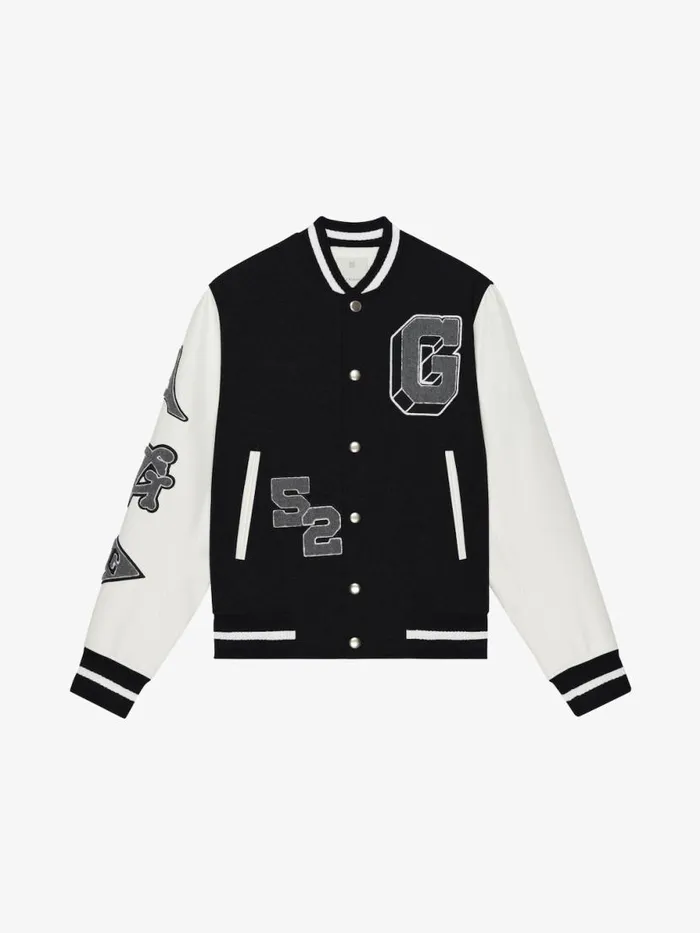 Varsity Jacket In Embroidered Wool And Leather Blackwhite Men Givenchy Coats and Jackets Varsity Jacket In Embroidered Wool And Leather Blackwhite Men Givenchy Coats and Jackets