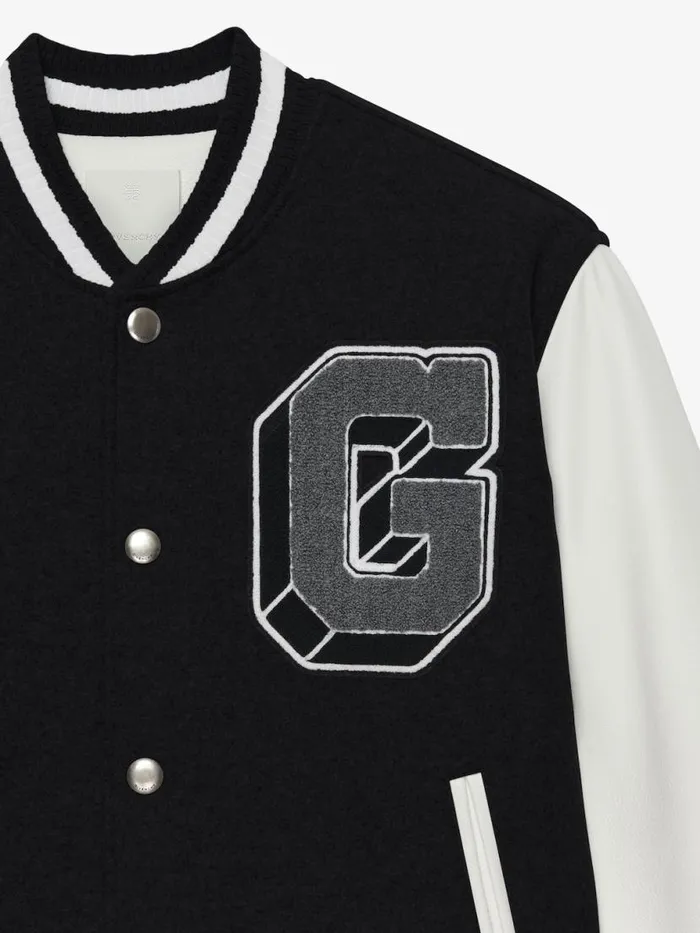 Varsity Jacket In Embroidered Wool And Leather Blackwhite Men Givenchy Coats and Jackets