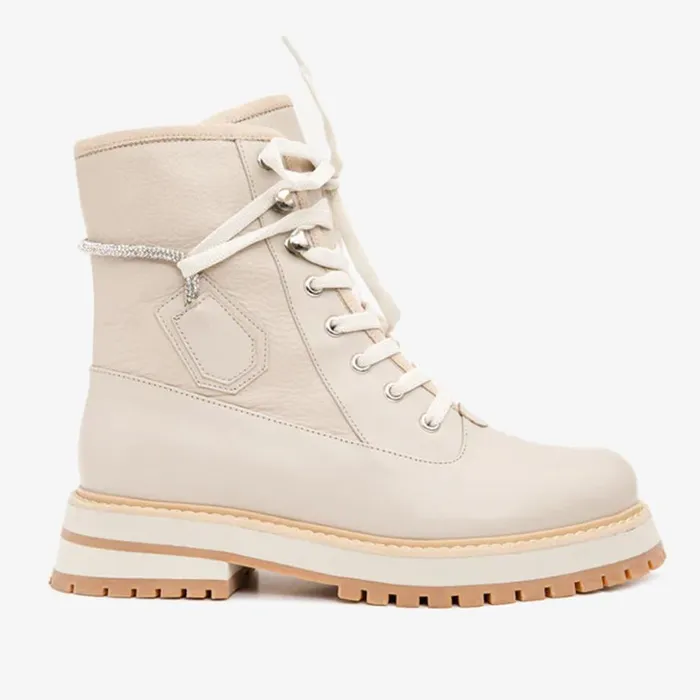 Vinci Leather Boots and Booties The Arata Cream Leather LaceUp Ankle Boot With A Side Zipper 8211 Women