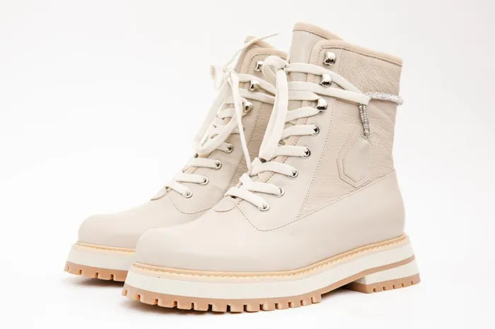 Vinci Leather Boots and Booties The Arata Cream Leather LaceUp Ankle Boot With A Side Zipper 8211 Women