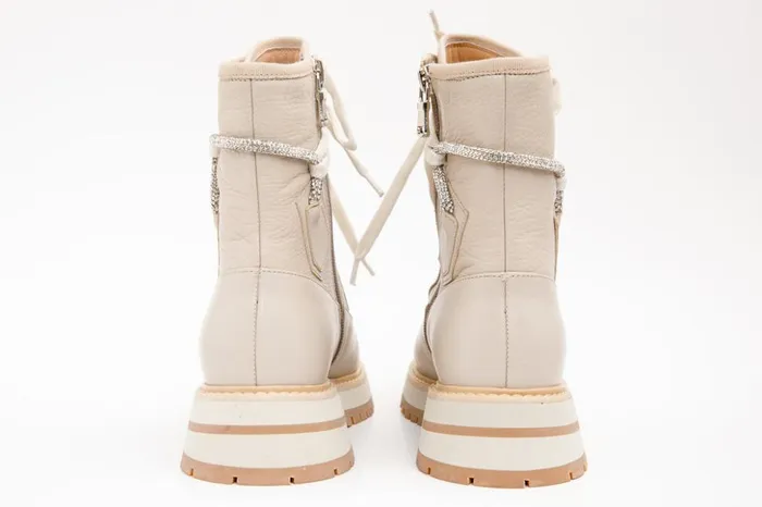 Vinci Leather Boots and Booties The Arata Cream Leather LaceUp Ankle Boot With A Side Zipper 8211 Women