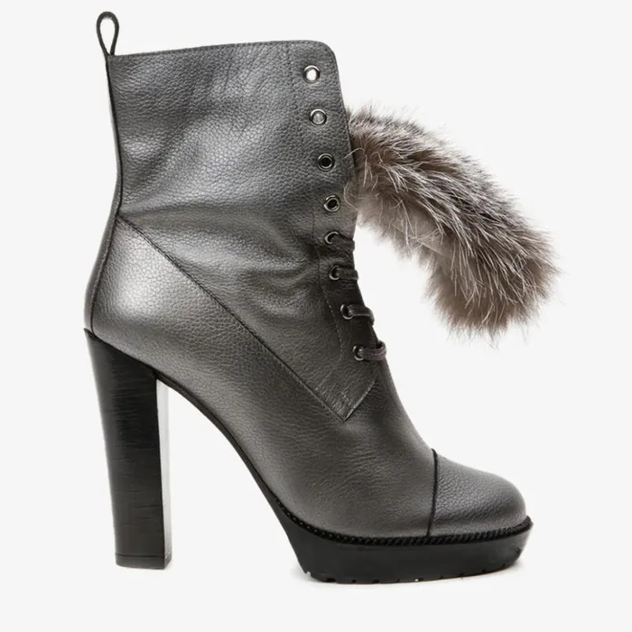 Vinci Leather Boots and Booties The Melo Grey Leather Natural Fur Mid Calf Platform Heel Boot 8211 Women Vinci Leather Boots and Booties The Melo Grey Leather Natural Fur Mid Calf Platform Heel Boot 8211 Women
