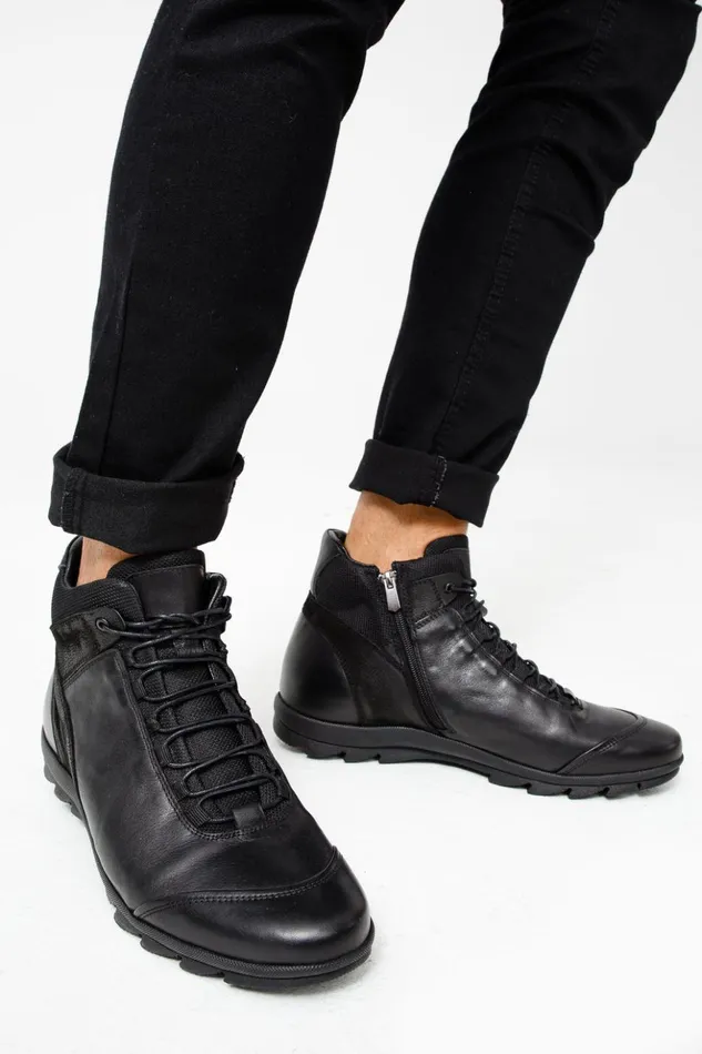 Vinci Leather Boots The Houston Leather Black LaceUp Casual Boot With A Zipper 8211 Men