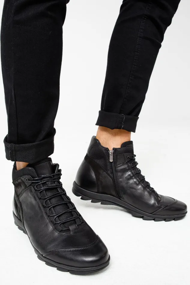 Vinci Leather Boots The Houston Leather Black LaceUp Casual Boot With A Zipper 8211 Men