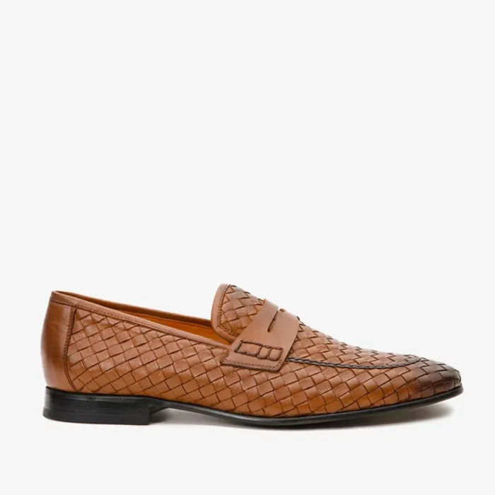 Vinci Leather Dress Shoes The Grand Woven Leather Tan Shoe Penny Loafer 8211 Men