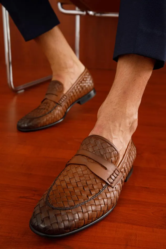 Vinci Leather Dress Shoes The Grand Woven Leather Tan Shoe Penny Loafer 8211 Men