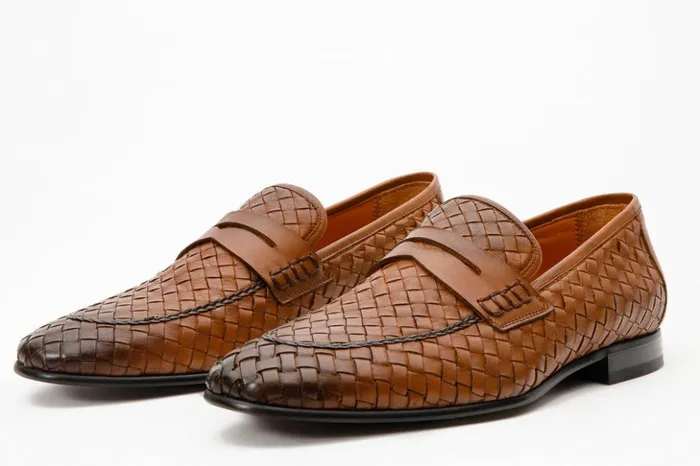 Vinci Leather Dress Shoes The Grand Woven Leather Tan Shoe Penny Loafer 8211 Men