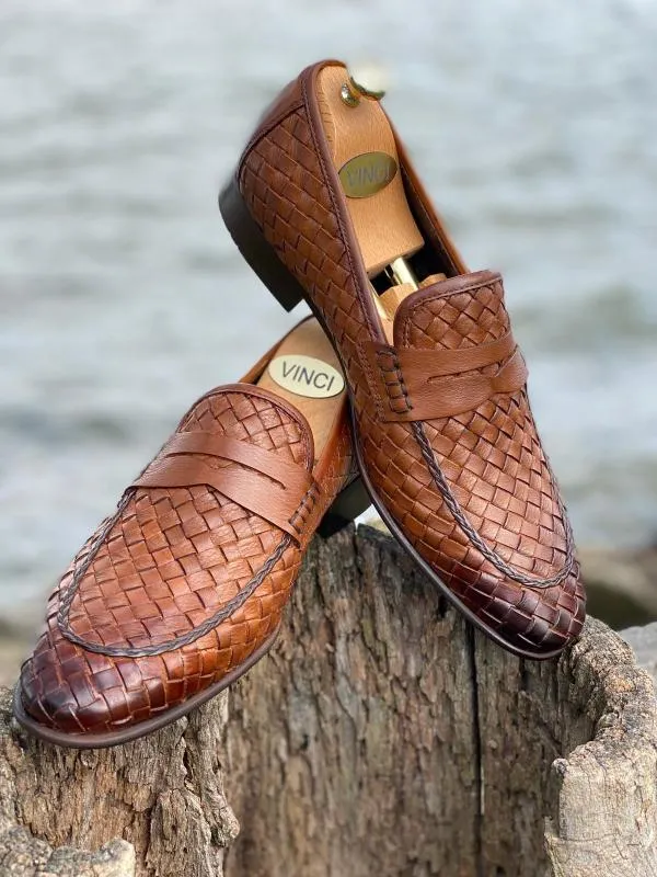 Vinci Leather Dress Shoes The Grand Woven Leather Tan Shoe Penny Loafer 8211 Men
