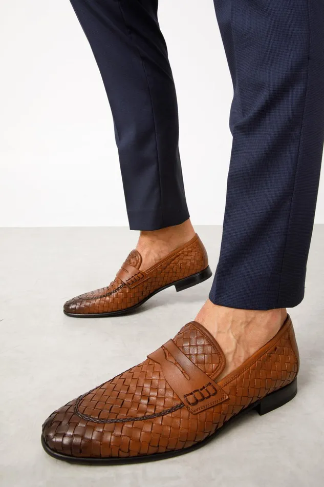Vinci Leather Dress Shoes The Grand Woven Leather Tan Shoe Penny Loafer 8211 Men
