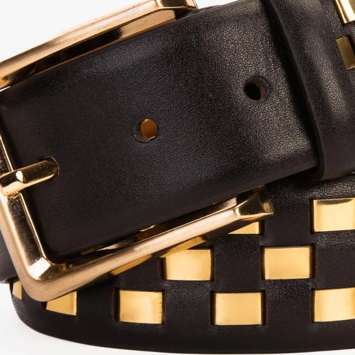 Vinci Leather Leather Belts The Mackenzie Black and Gold Woven Leather Belt 8211 Men