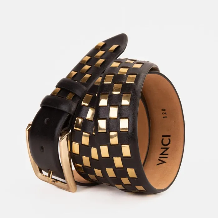 Vinci Leather Leather Belts The Mackenzie Black and Gold Woven Leather Belt 8211 Men
