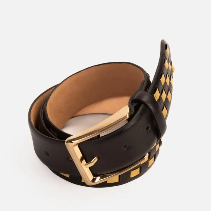 Vinci Leather Leather Belts The Mackenzie Black and Gold Woven Leather Belt 8211 Men