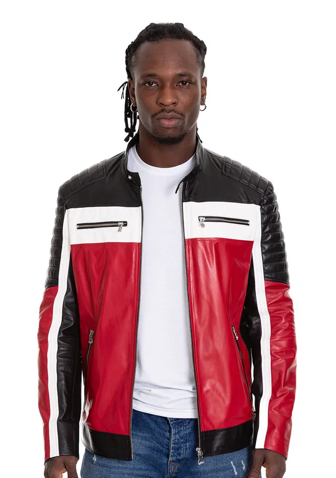 Vinci Leather Leather Jackets The Martos Black and Red Leather Jacket 8211 Men