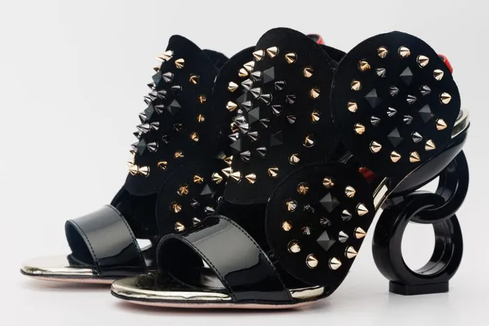 Vinci Leather Sandals The Infanta Black Spike Leather Ankle Strap Sandal 8211 Women