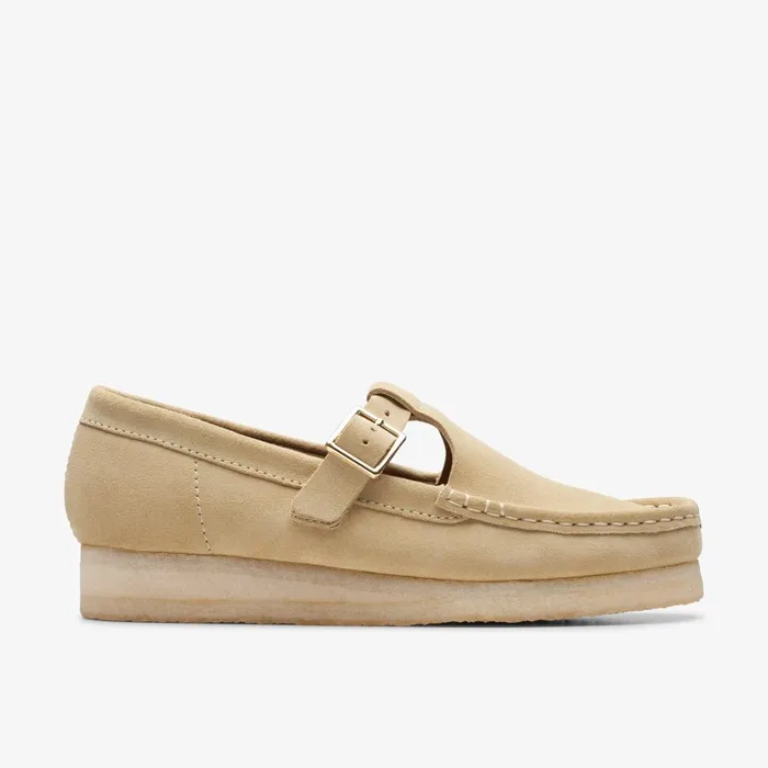 Wallabee TBar Maple Suede Women Clarks SlipOns