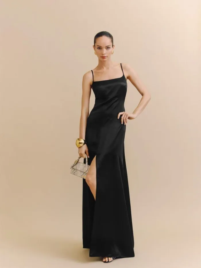 Weddings The Reformation Selah Silk Dress Black