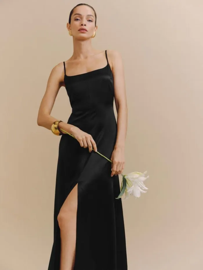 Weddings The Reformation Selah Silk Dress Black
