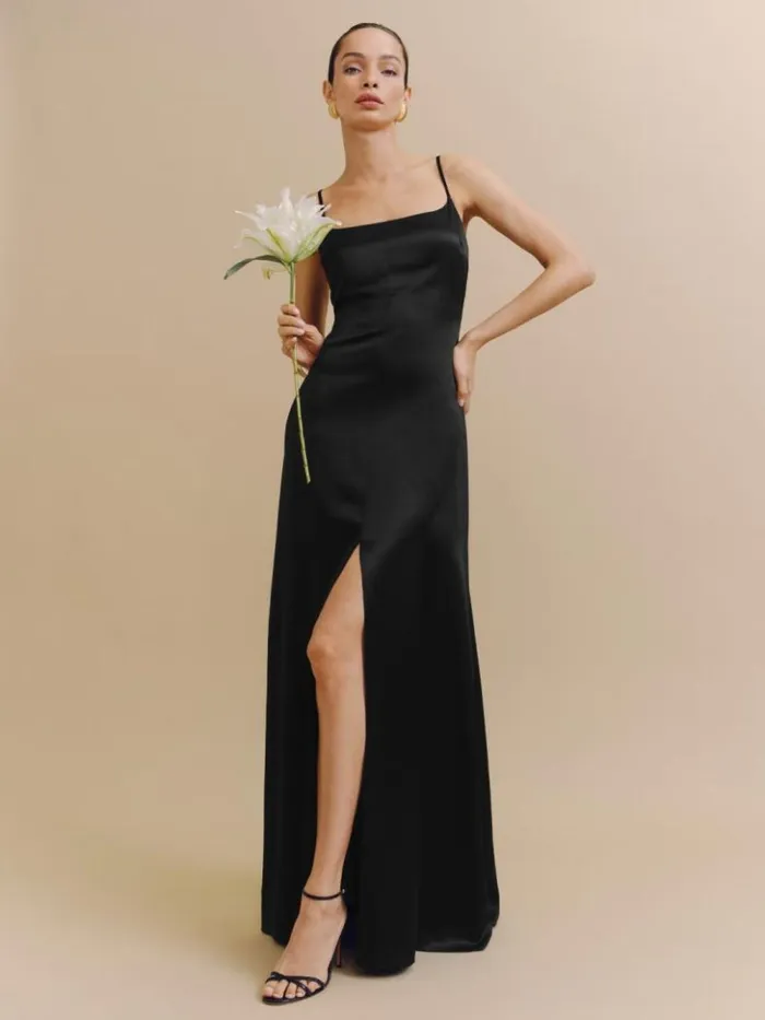 Weddings The Reformation Selah Silk Dress Black
