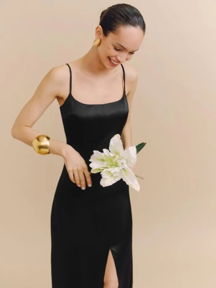 Weddings The Reformation Selah Silk Dress Black