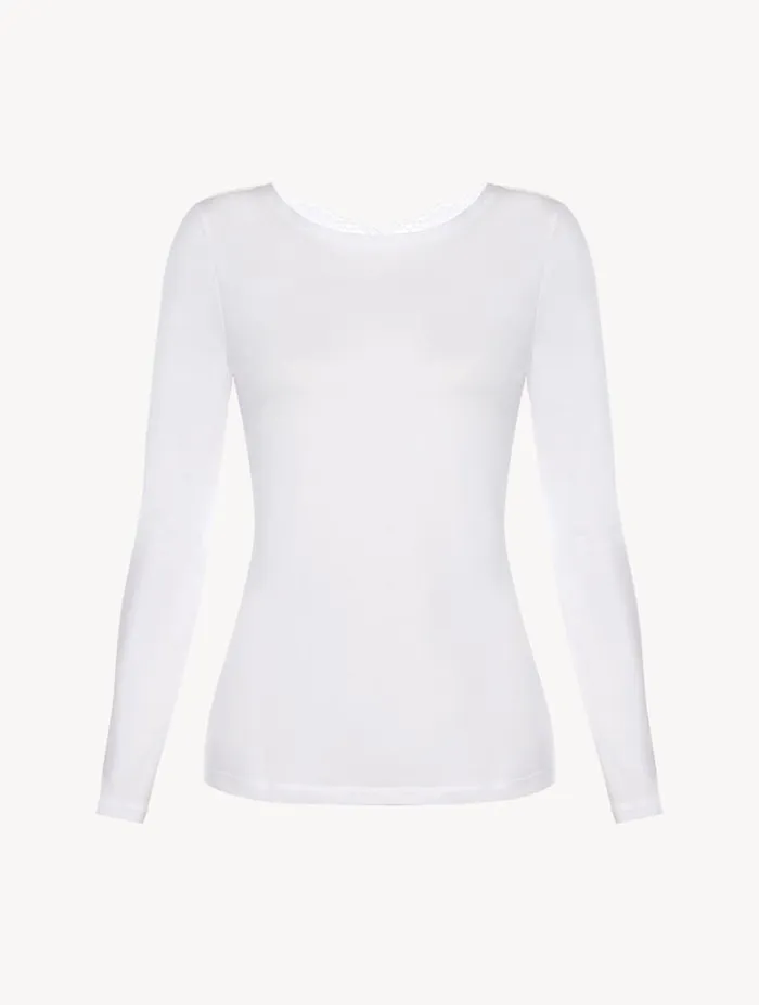 White Cotton Longsleeved Top Sleepwear La Perla Camisoles