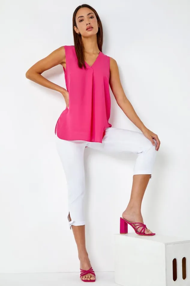 White Elastic Waist Tie Hem Cropped Trousers Women Roman Trousers