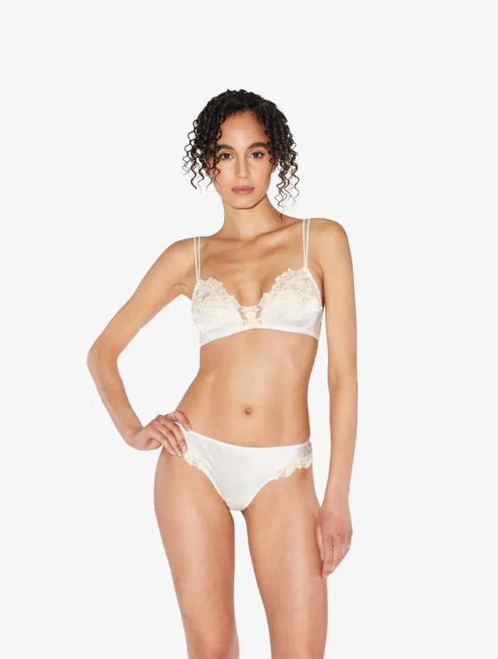 White Silk Triangle Bra With Ivory Frastaglio Lingerie La Perla Triangle