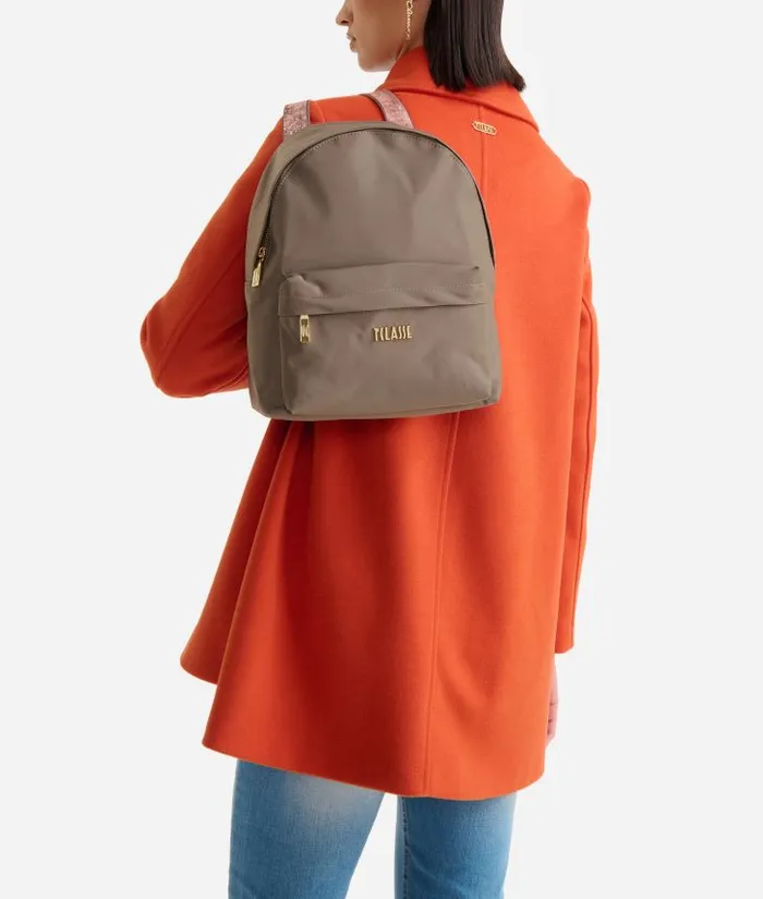 Woman Backpacks Bucket and Belt Bags Alviero Martini Nylon Metaverse Backpack Dark Taupe