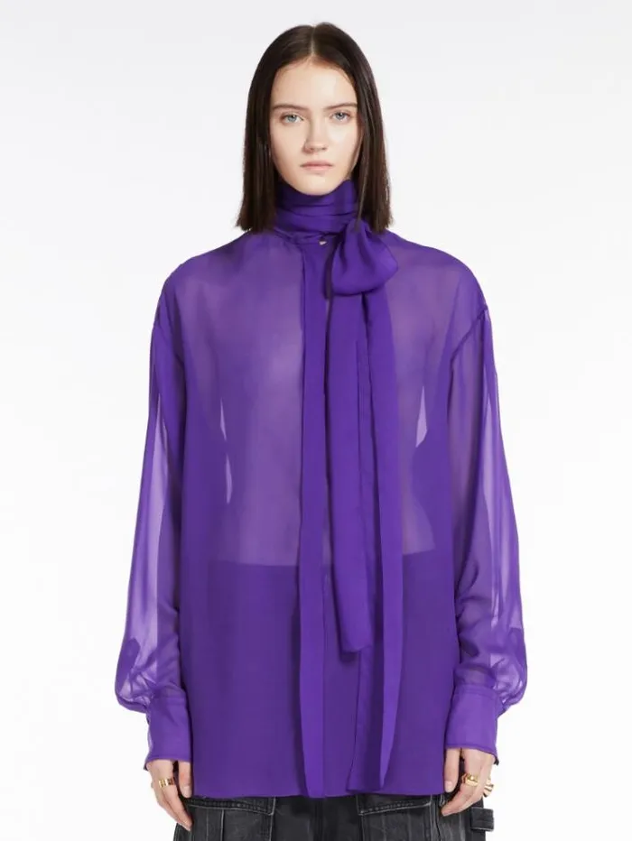 Woman Blouse With Sash Collar Purple Maxmara Shirts And Tops