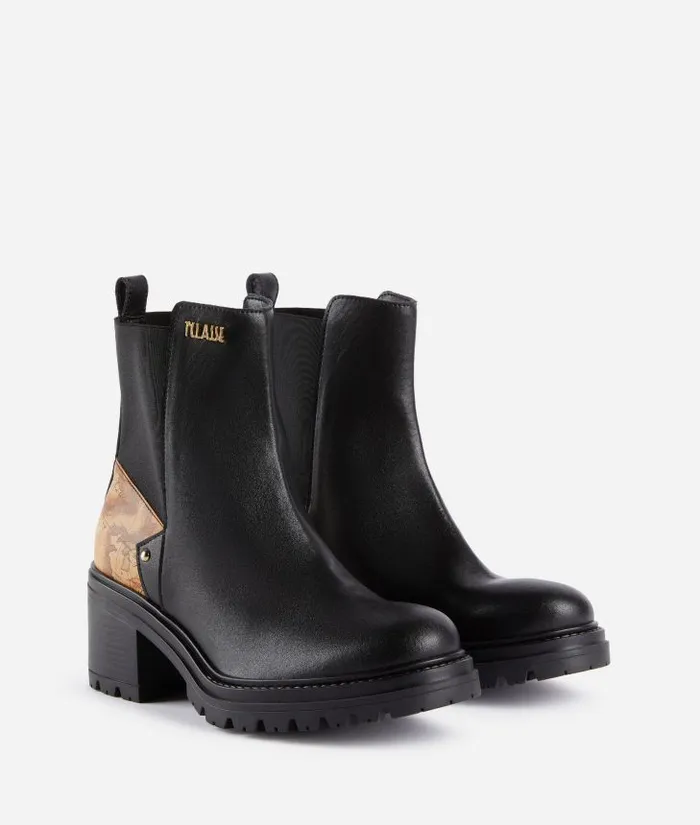 Woman Boots and Booties Alviero Martini Smooth Leather Ankle Boots With Geo Classic Insert And Stud Black