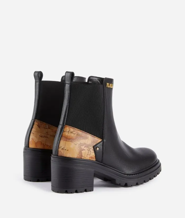 Woman Boots and Booties Alviero Martini Smooth Leather Ankle Boots With Geo Classic Insert And Stud Black