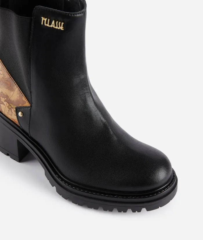 Woman Boots and Booties Alviero Martini Smooth Leather Ankle Boots With Geo Classic Insert And Stud Black