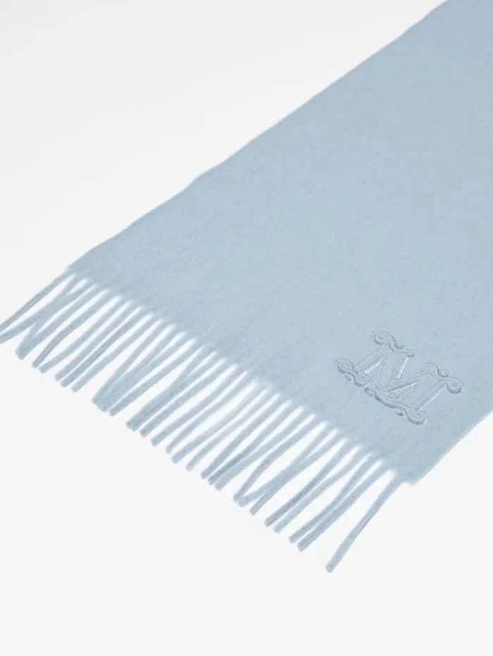Woman Cashmere Stole With Embroidery Light Blue Maxmara Scarves And Foulards