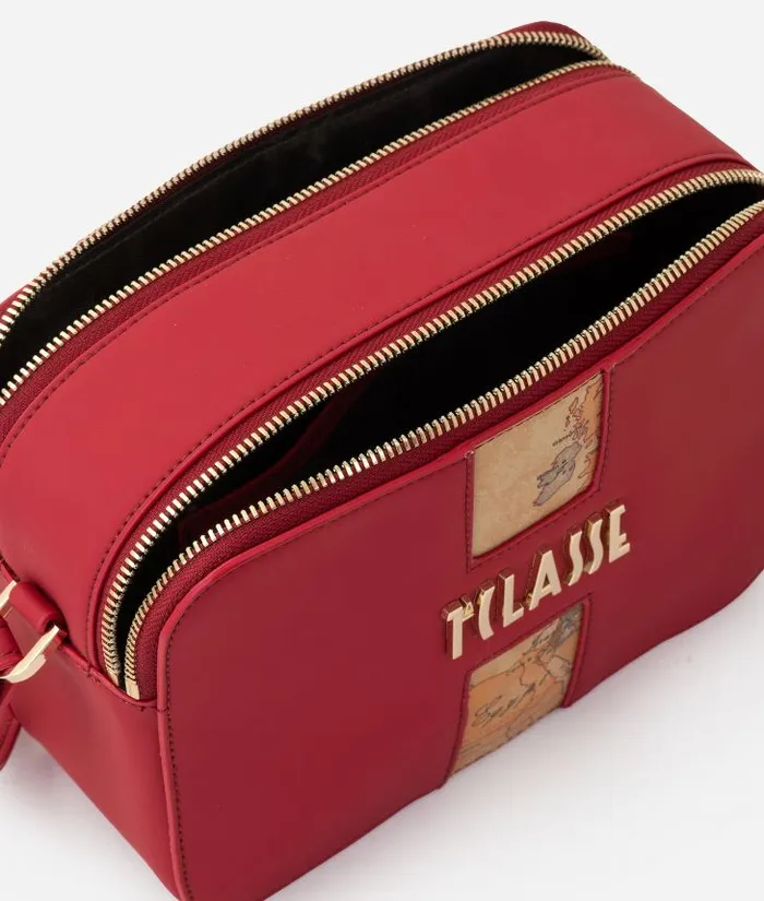 Woman Crossbody Bags Alviero Martini Journey Geo Small TwoZip Reporter Crossbody Bag Dark Red