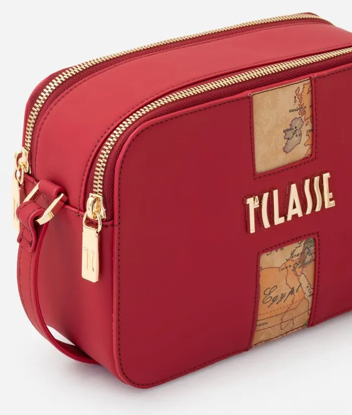 Woman Crossbody Bags Alviero Martini Journey Geo Small TwoZip Reporter Crossbody Bag Dark Red