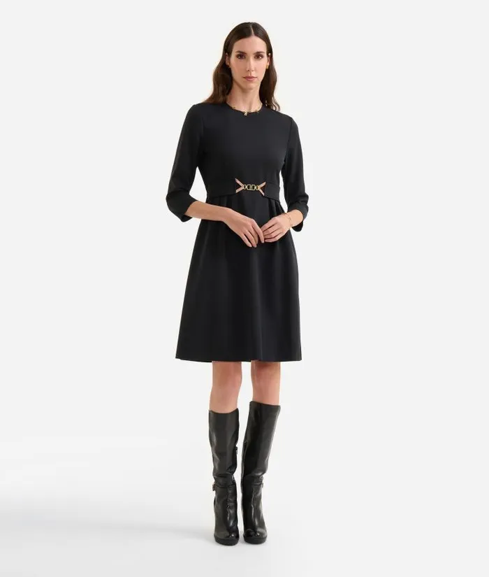 Woman Dresses Alviero Martini Stretch Fabric Dress With Jewel Belt Black
