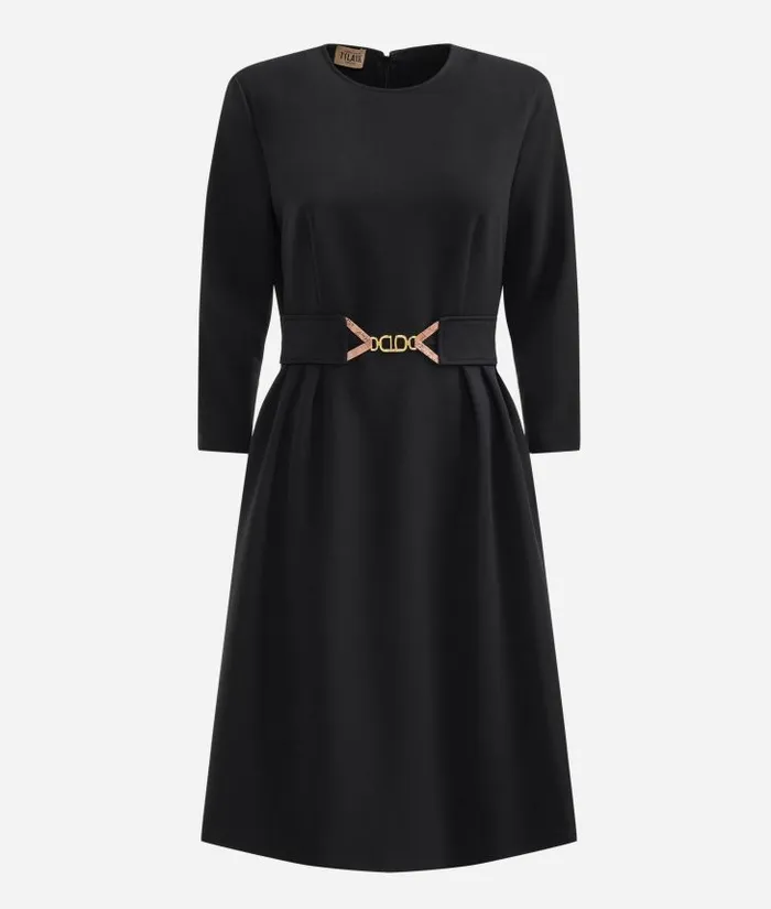 Woman Dresses Alviero Martini Stretch Fabric Dress With Jewel Belt Black