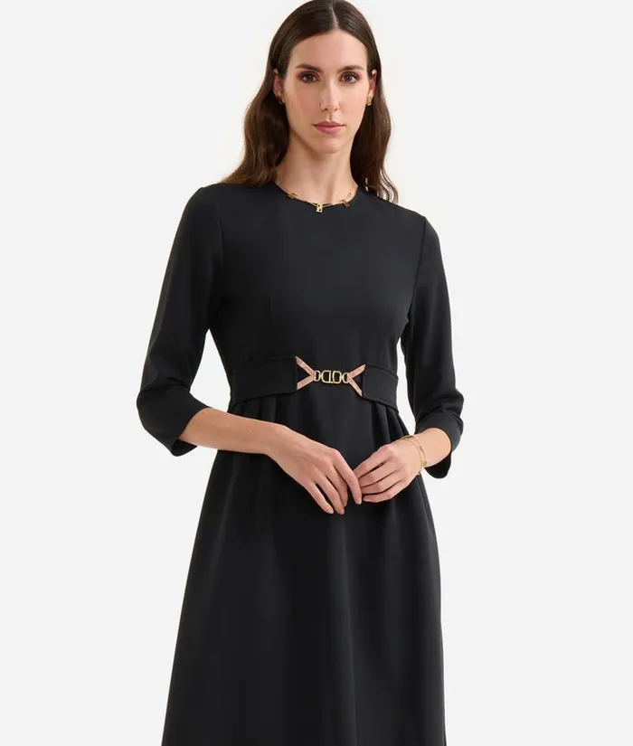 Woman Dresses Alviero Martini Stretch Fabric Dress With Jewel Belt Black