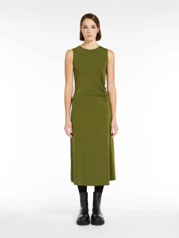 Woman Flared Dress In Crepe Jersey Green Maxmara Dresses