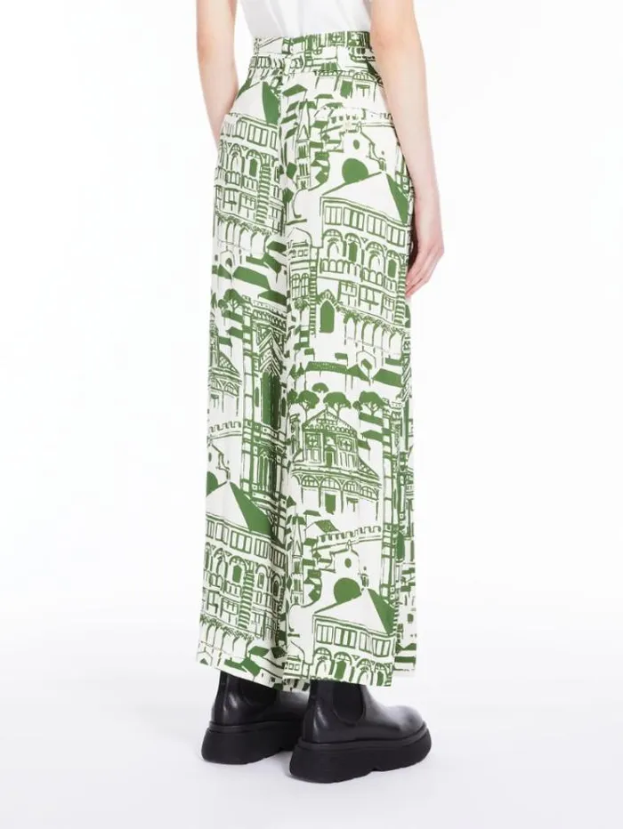 Woman Flowing Trousers In Printed Georgette Green Maxmara Trousers Woman Flowing Trousers In Printed Georgette Green Maxmara Trousers