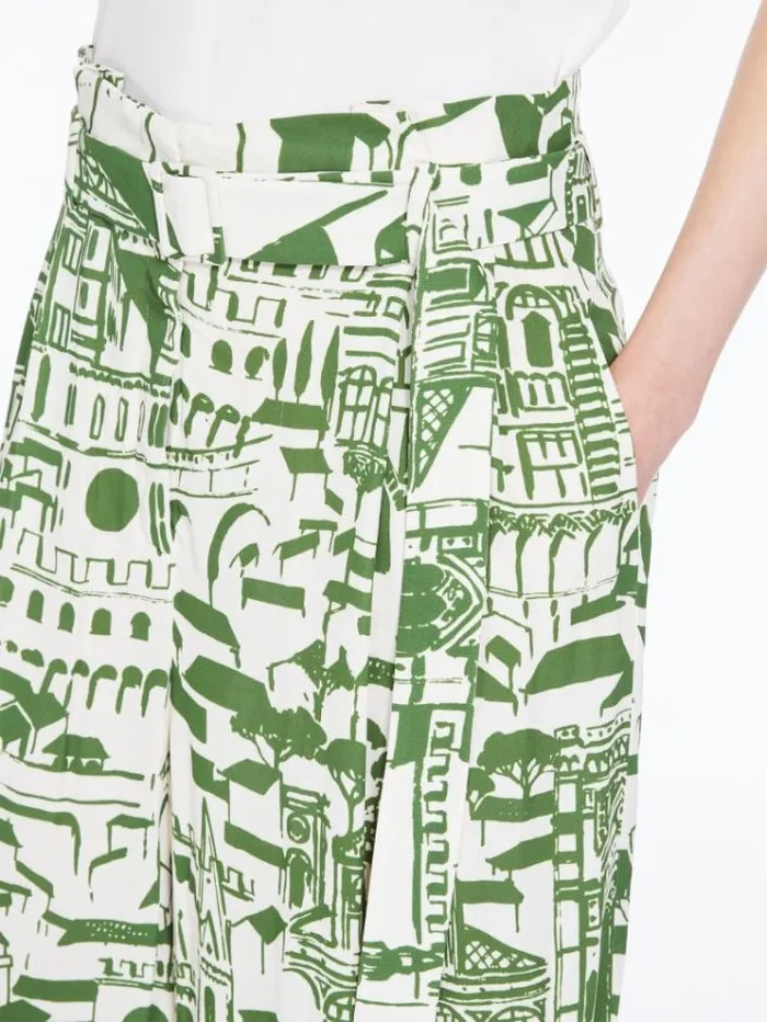 Woman Flowing Trousers In Printed Georgette Green Maxmara Trousers Woman Flowing Trousers In Printed Georgette Green Maxmara Trousers