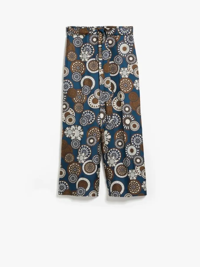 Woman Fluid Printed Silk Trousers Navy Maxmara Trousers Woman Fluid Printed Silk Trousers Navy Maxmara Trousers