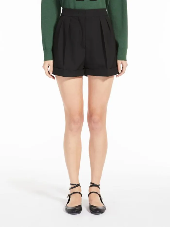 Woman Gabardine Wool Shorts Black Maxmara Trousers