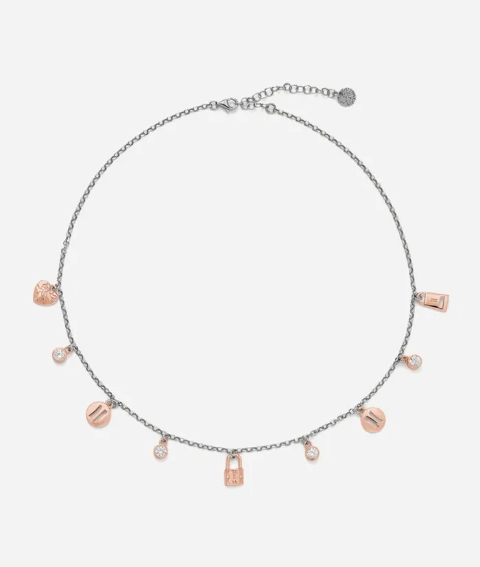 Woman Jewelry Alviero Martini Rambla Necklace With Rose Gold Plated Charms In Silver