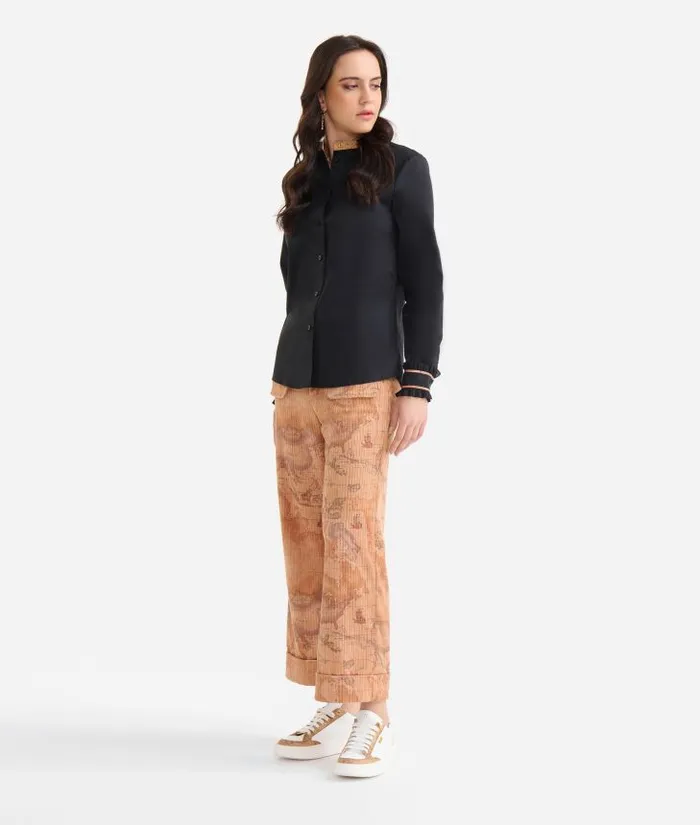 Woman Knitwears Shirts and Tops Alviero Martini Stretch Cotton Poplin Band Collar Shirt Black Woman Knitwears Shirts and Tops Alviero Martini Stretch Cotton Poplin Band Collar Shirt Black