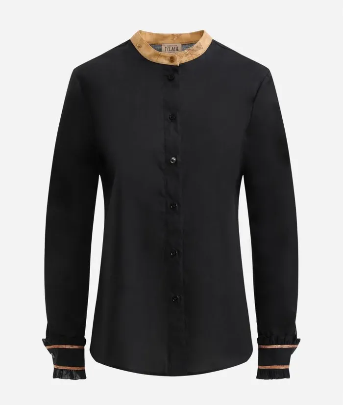 Woman Knitwears Shirts and Tops Alviero Martini Stretch Cotton Poplin Band Collar Shirt Black
