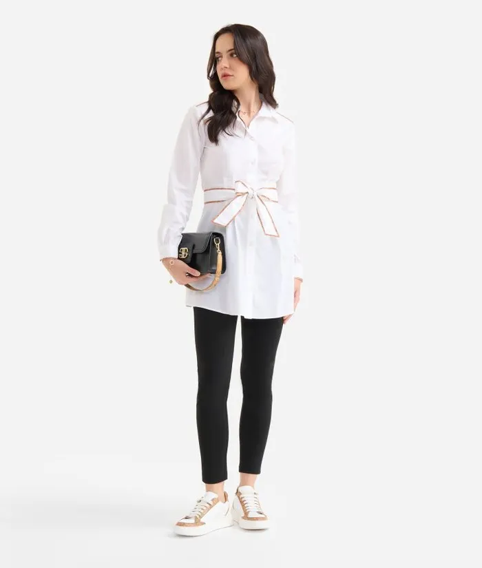 Woman Knitwears Shirts and Tops Alviero Martini Stretch Cotton Poplin Long Shirt With Waist Tie White Woman Knitwears Shirts and Tops Alviero Martini Stretch Cotton Poplin Long Shirt With Waist Tie White