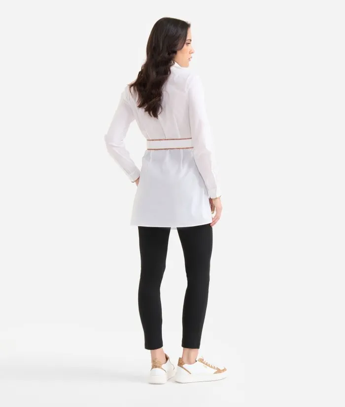 Woman Knitwears Shirts and Tops Alviero Martini Stretch Cotton Poplin Long Shirt With Waist Tie White