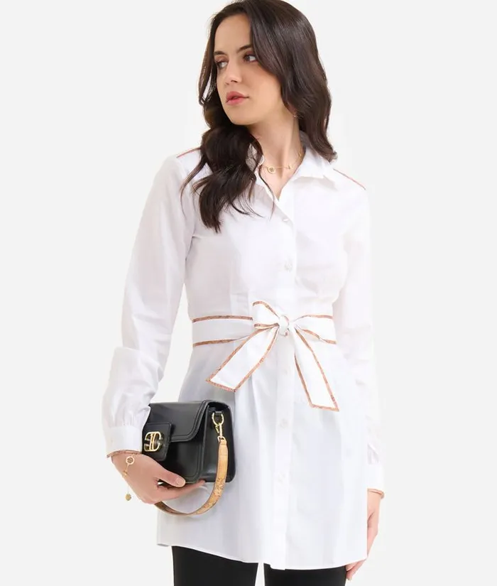 Woman Knitwears Shirts and Tops Alviero Martini Stretch Cotton Poplin Long Shirt With Waist Tie White