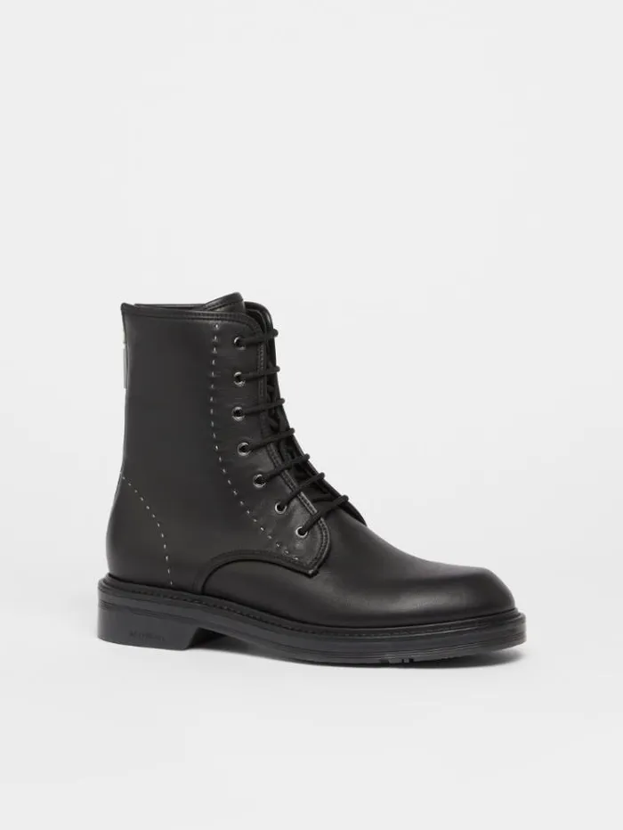 Woman Leather Ankle Boots Black Maxmara Ankle Boots And Boots